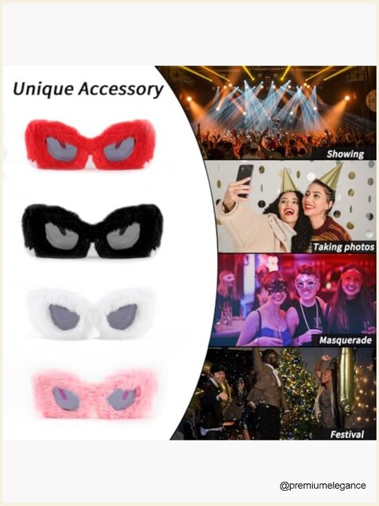 Women Plush Fuzzy Cat Eye Sunglasses Punk Velvet Shades Handmade Party main image 7